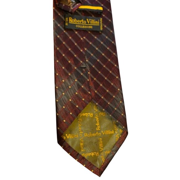 Vintage Necktie Roberto Villini Handmade Silk Red Plaid Check Pattern 100% Silk - Picture 9 of 9